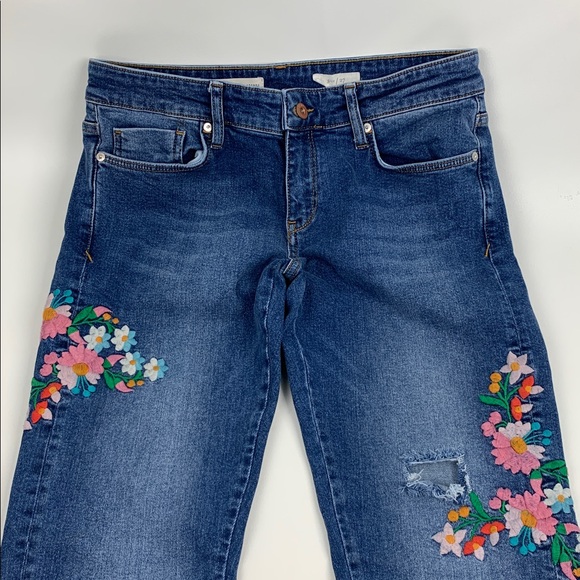 Pilcro and the Letterpress Blue Jeans with Floral Embroidery Cotton Size 5/27 - Picture 5 of 16